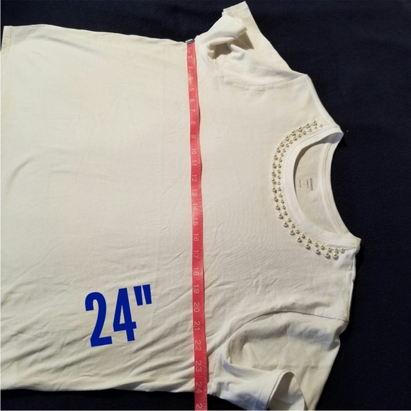 Express White Short Sleeve Skimming Pearl Neckline Detail T- Shirt Top - Picture 8 of 9